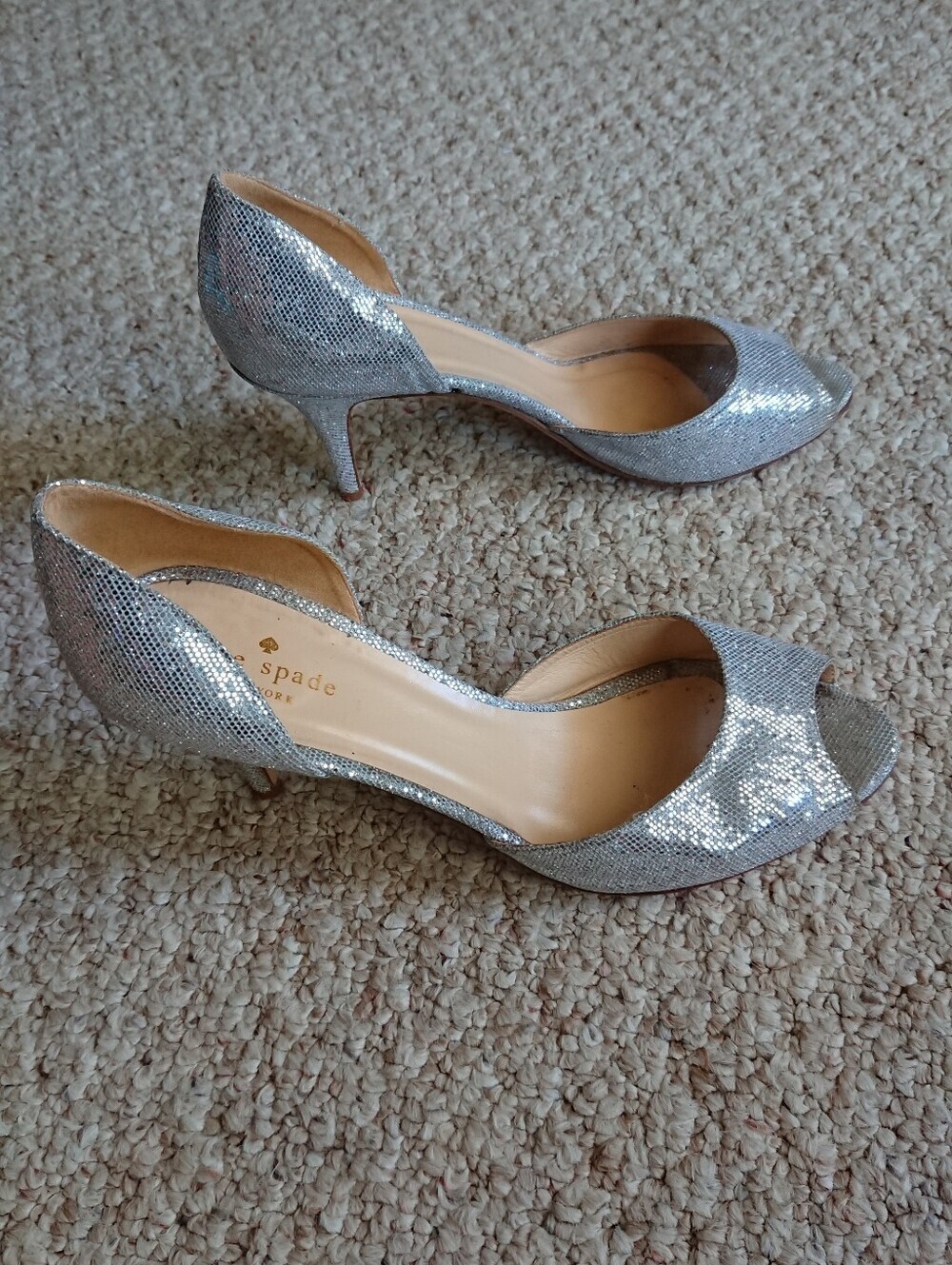 Kate Spade New York Sage silver glitter d'Orsay open-toe pumps size 9